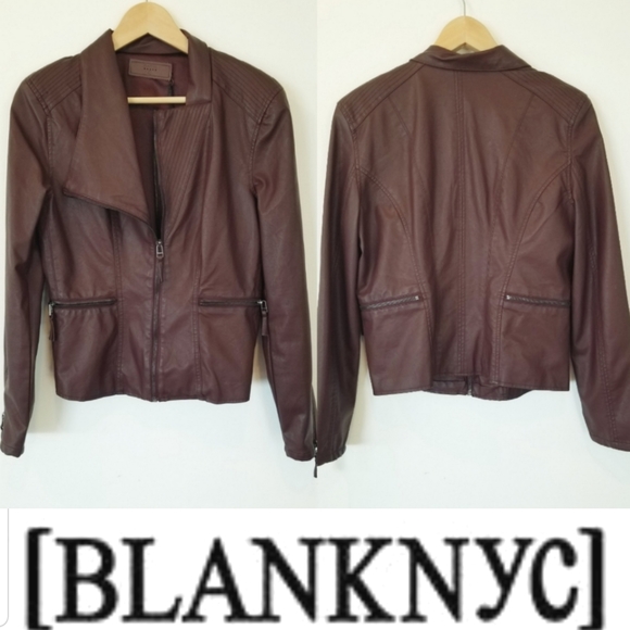 Blank NYC Burgundy Vegan Leather Moto Faux Learher Zip-up Jacket NWT - Picture 1 of 16